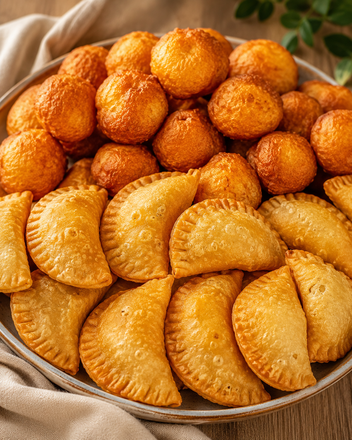 Home large tray containing both puff-puff and meat pies.